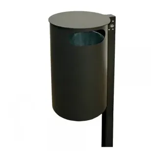 RENNER Abfallbehälter mit Pfosten, Einwurf seitlich, 60 Liter, Ohne Ascher, zum Aufschrauben, Feuerverzinkt, Pulverbeschichtet, RAL 7021 schwarzgrau