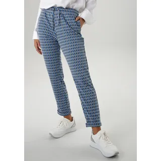 Schlupfhose ANISTON SELECTED, Damen, Gr. 36, N-Gr, blau (blau, schwarz, sanftes weiß), Jersey, Obermaterial: 74% Polyester, 22% Viskose, 4% Elasthan, Jacquardmuster, gemustert, figurumspielend knöchelfrei, Hosen Schlupfhose, mit geometrischem Muster