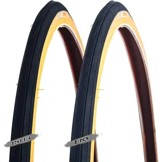 2ST 27x1 1/4 (32-630) Reifensatz für 27 Zoll Stadt- und Cruiserrad | Langlebiger Ersatz mit Schwarz-Gelber Seitenwand kompatibel mit Vorder- und Hinterrad 90 PSI