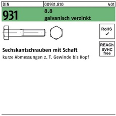 Bild Sechskantschraube DIN 931 Schaft M24x 80 8.8 galv.verz. 25 Stück