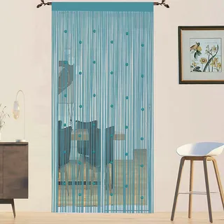 Fadenvorhang Insektenschutz Türvorhänge Fliegengitter Fliegenschutz Balkontür Fliegenvorhang Insektenschutz Türvorhang Insektenvorhang Terrassentür Perlenvorhang Für Türen (Blau 90x200cm)