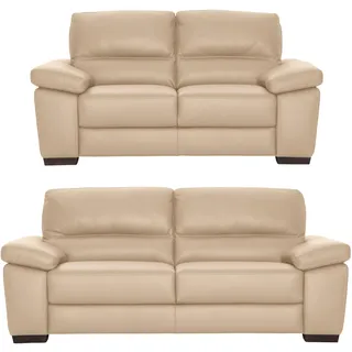 CALIA ITALIA Polstergarnitur »Gaia, hochwertige Garnitur aus 2-Sitzer und 3-Sitzer, edles Design« Set, 2 Stk. tlg. Ledergarnitur, in zwei hochwertigen Lederqualitäten, beige