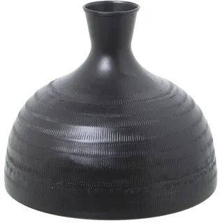 DRW Tischvase aus Aluminium, schwarz geschnitzt, 21 x 21 x 18 cm, Metall, 21x21x18cm