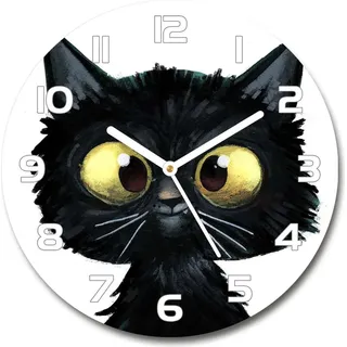 Wanduhr aus Glas 30fi Glasbild Glasuhr Gehärtetes Glas - weisse-zeiger - Cat illustration - Schwarz