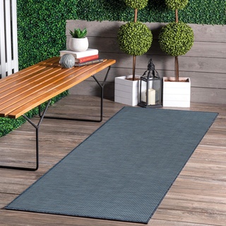 jimri In- & Outdoor Teppich - Wetterfester Teppich für Balkon, Terrasse, Garten, Wohnzimmer, Küche - Strapazierfähiger Bodenteppich, Widersteht UV-Strahlen & Wasser - Größe 60 x 110 cm, Blau