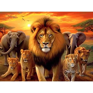 Bimkole DIY 5D Diamond Painting Zubehör Löwe Und Elefant, Tier-Tiger Diamant Malerei Kit Voll Runde Bohrer Malen nach Zahlen Malerei Stickerei Kreuzstich Diamond Dekoration 30X40 cm