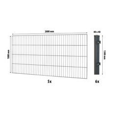 Floraworld Einstabmatten-Zaunset mit Vierkantpfosten Anthrazit 100 cm x 1000 cm