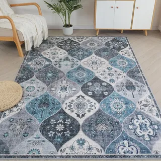 Xfrog Blumen Boho Teppich - Rutschfester Waschbarer Ultraweicher Antiker Niedriger Flor Flächenteppich für Wohnzimmer, Schlafzimmer, Kinderzimmer - 200 x 300 cm