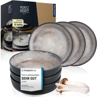 Moritz & Moritz VIDA 6er Suppen Teller Set Beige - Bowl Schüssel für 6 Personen - Porzellan spülmaschinen- und mikrowellengeeignet