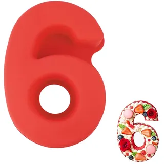 Vicloon Silikon Kuchenform Zahlen Groß, Silikon Backform Zahl 6, Antihaftend Silikons Backform, Eingedickt Number Cake Backforms, Besondere Backforms für Küche, Torte, Brot, Backen, Pudding- Rot