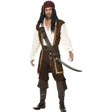 Bild von 26224 Herren Hochsee-Pirat Kostüm, Oberteil, Kurze Hose, Bandelier, Gürtel und Kopftuch, L