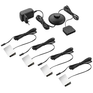 sebson Vitrinenbeleuchtung 4er Set - Glasbodenbeleuchtung LED inkl. 12V Netzteil mit Schalter - LED Clips warmweiß - Glaskantenbeleuchtung für Vitrine, Regal, Tisch