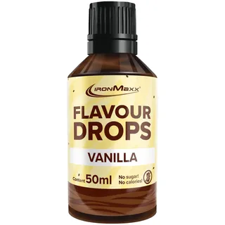 IronMaxx Flavour Drops - Vanilla 50ml | kalorienfrei & zuckerfrei | vegane Aromatropfen zum süßen von Lebensmitteln | praktischer Tropfer-Verschluss