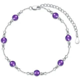 AOBOCO Fußkettchen Sterling Silber 925 Damen Perlen Fusskettchen mit Stein 28 cm (Amethyst)