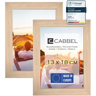 CABBEL Doppelpack (2er Set) Bilderrahmen 13x18 cm, Natur, stabiles MDF-Holz Rahmen, bruchsicherem Plexi-Glas, zum Aufhängen & Aufstellen, ideal für Fotos/Bilder/Collage