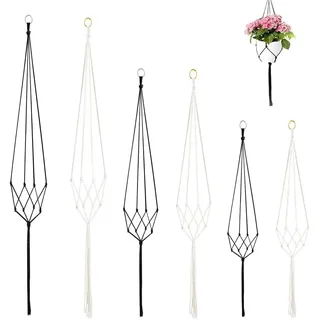 6 Stück Makramee Blumenampel, Hängende Blumentöpfe,Pflanzenaufhänger,Blumenampel Hängend Innen,Baumwollseil Hängeampel Blumentopf,Pflanzkorb Hängender für Innen Außen Decken Balkone Wanddekoration