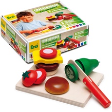 Erzi 28203 Schneidset Cheeseburger aus Holz, Kaufladenartikel für Kinder, Rollenspiele