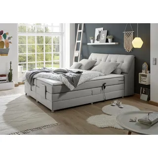 ed exciting design Boxspringbett »Carpino«, inkl. Motor, Stauraum im Kopfteil und Topper grau