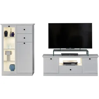 trendteam smart living - Baxter - Anbauwand - Weiß - Vitrine, TV-Unterteil - (BxHxT) 235 x 129 x 41 cm - Vitrine mit Glastüren, Sockel