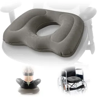 Tragbares Aufblasbares Orthopädisches Sitzkissen – Verstellbares Luftkissen für Bürostuhl, Auto & Rollstuhl – Ergonomischer Sitzring zur Druckentlastung von Rücken & Oberschenkeln – Grau