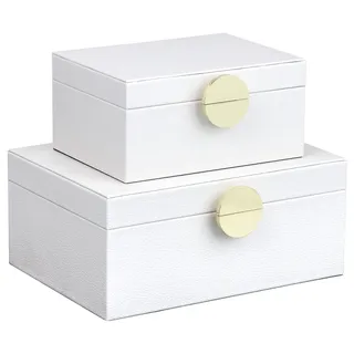 HofferRuffer Schmuckkästchen aus Kunstleder, dekorative Aufbewahrungsboxen, Zubehör-Organizer mit goldfarbenem Hardware-Dekor, klassisches veganes Leder, 2 Stück (weiß)
