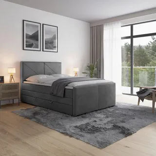 Mid.you Boxspringbett , Hellgrau , Textil , Birke, Buche,Birke, Buche , H2 , 7-Zonen , Höhe ca. 20 cm , 120x200 cm , Federkernmatratze, Stoffauswahl, in verschiedenen Größen erhältlich, Härtegradauswahl , Holzmöbel, Holzbetten, Boxspringbetten Holz