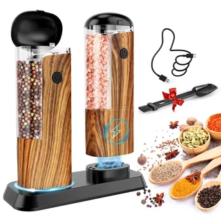 Elektrische Salz und Pfeffermühle Set: Automatische Elektrisch Pfeffermühlen Wiederaufladbare Salz und Pfefferstreuer Einstellbare Grobheit Salzmühle Nachfüllbare keramikmahlwerk Gewürzmühle Großes