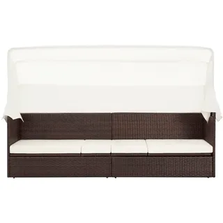 vidaXL Gartensofa mit Sonnendach Poly Rattan braun/weiß