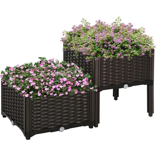 Outsunny Hochbeet 2-tlg., Dunkelbraun , Kunststoff , 40x44x40 cm , Gartenzubehör, Hochbeete