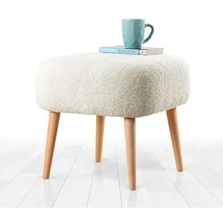 Atelier Del Sofa Stilvoller Pouf aus 100% Kunstfell, Weiß, 45 x 43 x 45 cm | Holzbeine & 6 cm Dicke orthopädische Polsterung | Ideal für Boho- und skandinavische Einrichtung