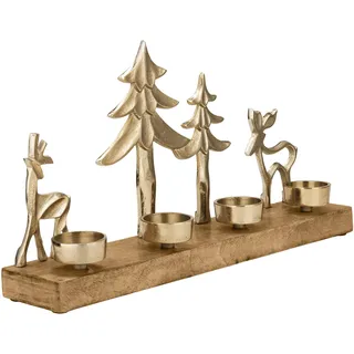 EGLO LIVING Teelichthalter mit Deko Rentieren Baliguian, Weihnachtsdeko Fensterbank Wohnzimmer, Tischdeko Weihnachten Hirsch Weihnachtsbaum, Holz und Metall in Gold, 38 x 20 cm