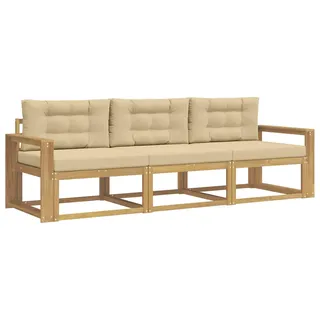 vidaXL Outdoor-Sofagarnitur 3 stk. Weiß und Beige Polyester - Braun