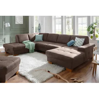 OTTO home Wohnlandschaft "Puccini U-Form" mit Federkern, Sitztiefenverstellung, Kontrastnaht, braun