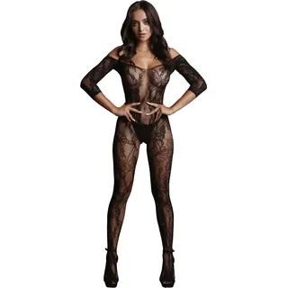 Le Désir - Mesh-Bodysuit Mit Floraler Spitze - Schwarz - Schwarz