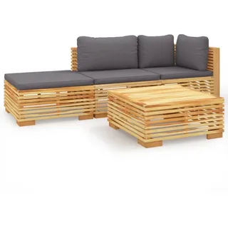 vidaXL 4-tlg. Garten-Lounge-Set mit Kissen Massivholz Teak - Braun