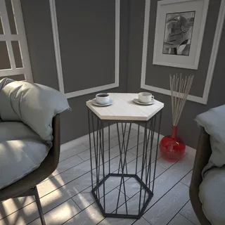 Hanah Home Industrial Side Table with Metal Legs, Oak & Black, 40 x 62 x 35 cm | 100% Melamine Coated Particle Board, 18 mm Thick | Perfect for Hotel & Modern Spaces