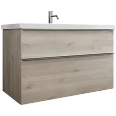 Burgbad Eqio Keramik-Waschtisch inklusive Waschtischunterschrank, Breite 1030 mm, SEYQ103, Farbe (Front/Korpus): Eiche Dekor Flanelle / Eiche Dekor Flanelle, Griffleiste Chrom G0251