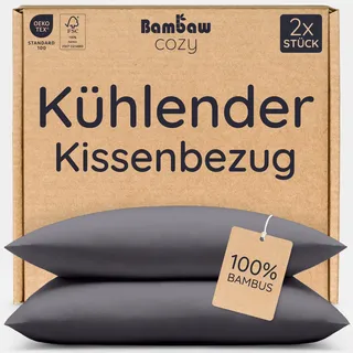 Bambaw Bambus Kissenbezüge 50x70 cm, 2-er Pack, Allergiker-Bettwäsche, antibakterielle und hypoallergene Bettwäsche, Anti Akne und kühlende Kissenbezug (Anthrazit)