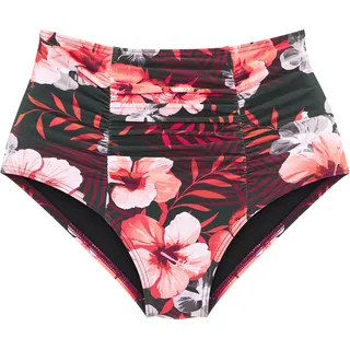 Highwaist-Bikini-Hose LASCANA "Loria", Damen, Gr. 40, N-Gr, blau (oliv, orange), Recycling-Polyamid, bedruckt, geblümt, Badehosen Highwaist-Bikini-Hose, mit Shaping-Effekt, Topseller