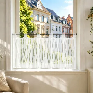 Joyswahl Scheibengardine Voile Ausbrenner Bistrogardinen Angela 45x120 Weiß | Kurzgardine mit Schlaufen,Wellen,1er Pack,Küchengardinen landhaus,Kurzstores Halbtransparent,Fenstergardinen,Gardinen