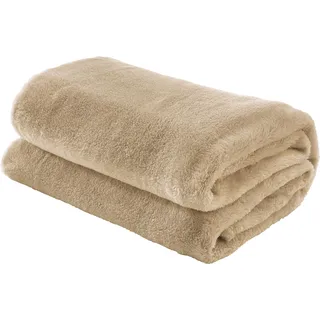 Erwin Müller Teddy-Fleece-Wohndecke Salerno, Fleece-Decke, Kuscheldecke beige Größe 130x170 cm - flauschig weich, pflegeleicht