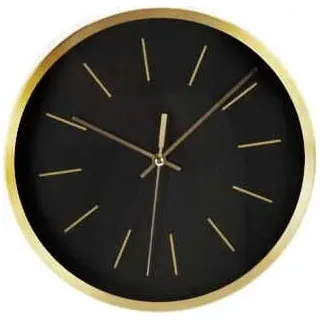 Schwarze Metallwanduhr mit Goldrahmen 25 cm - Schwarz, Gold