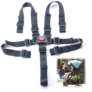 5 Punkt Gurt Sicherheitsgurt, Ersatz-Sicherheitsgurte für Baby Kinderwagen Hochstuhl, Hochstuhlgurte Verstellbare Wandelbare Gurte Multifunktional Kinderschutzgurt Buggy (Schwarz)