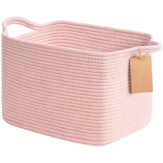 TIMEYARD Aufbewahrungskorb, 33 x 25 x 22.5 cm Korb, Körbe Aufbewahrung, Organizer Körbe, Baumwolle Korb für Regal, Wohnzimmer, Kinderzimmer, Badzimmer, Geschenkkorb Leer, Rosa