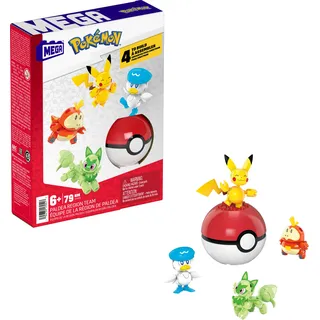MEGA Pokémon Actionfigur Bauspielzeug für Kinder, Paldea-Region Team mit 79 Teilen, Pikachu, Krokel, Felori und Kwaks sowie 1 Pokéball - Gelb