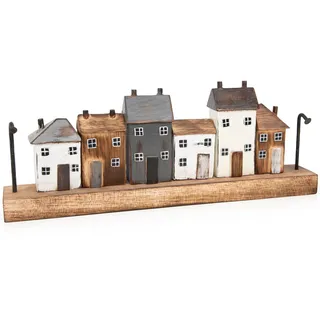 Logbuch-Verlag Strandhäuser Dekoleiste aus Holz Häuserzeile maritim Hafen Deko Figur zum Hinstellen 14 x 36,5 cm