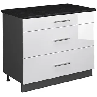 Vicco Küchenunterschrank Fame-Line, Weiß Hochglanz/Anthrazit, 100 cm, AP Anthrazit , Weiß Hochglanz, Anthrazit , Holzwerkstoff , 3 Schubladen , Rechteckig , 100x82x60 cm , Küchen, Küchenmöbel, Küchenschränke, Küchenunterschränke