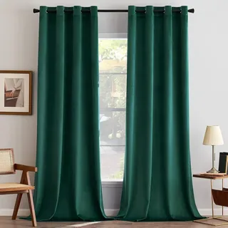 MIULEE Grün Samtvorhang Ösen 2er Set 140X200, Blickdichte Vorhänge Samt für Deko Schlafzimmer Wohnzimmer, Wunderschön Weich Vorhang Verdunkelung Velvet Curtains, Verdunkelnd Samt Gardinen Blickdicht