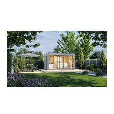 WOLFF FINNHAUS Gartenhaus »Finn Cube Typ 4«, Holz, BxT: 429 x 328 cm (Außenmaße inkl. Dachüberstand) - grau