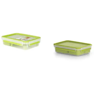 Emsa Lunch- und Snackbox mit 2 praktischen Einsätzen und Deckel, Brunchbox, Volumen: 1,2 Liter, Transparent/Grün, Clip & Go, 518099 + Lunch- und Snackbox Volumen: 1,2 Liter, Transparent/Grün, Clip & Go, 518100